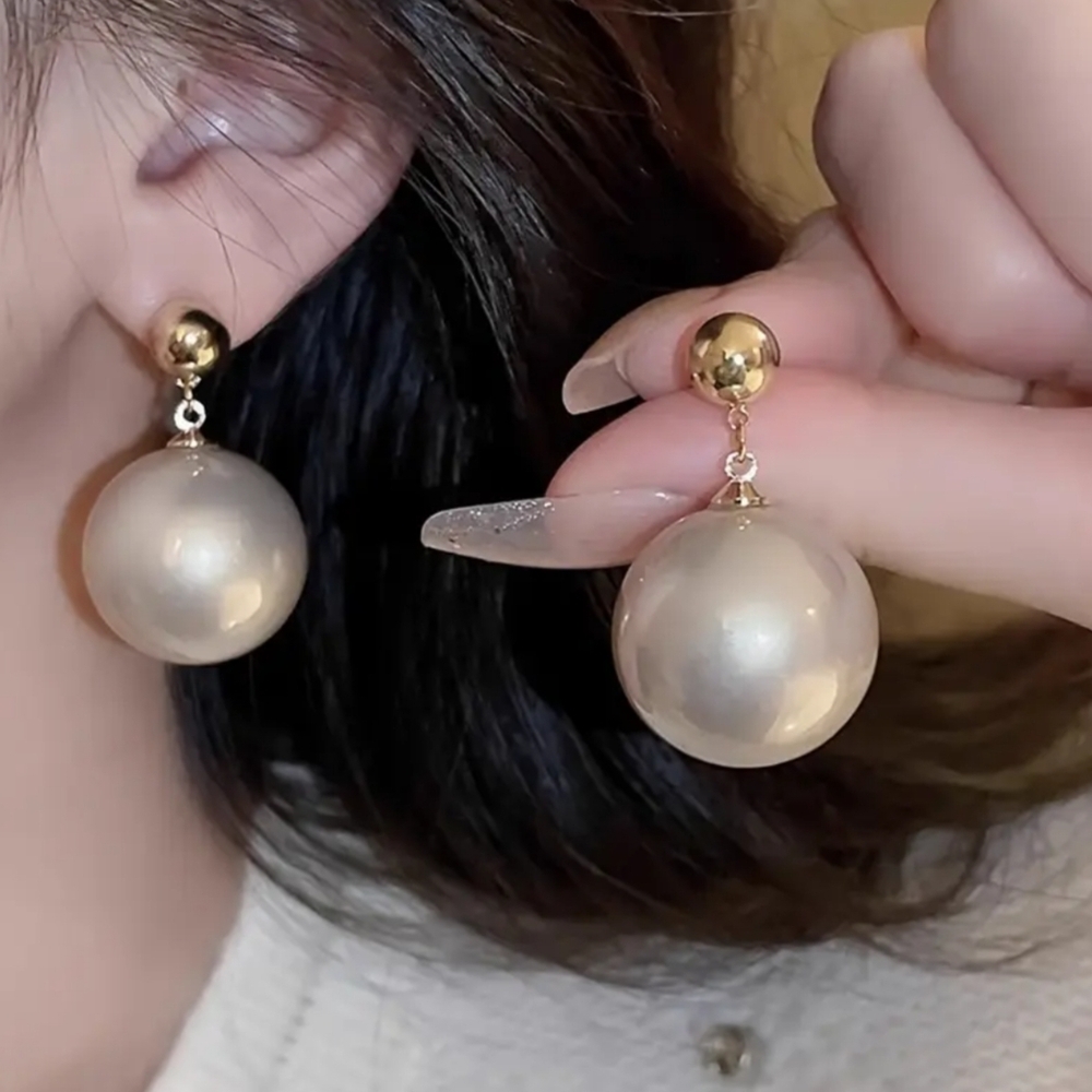 Gold and Pearl Drop Earrings - Picture 3 of 3